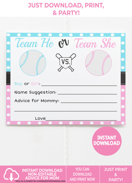 Instant Download Little Slugger Baseball Advice for Mommy for Gender Reveal-GR018