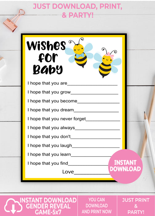 Instant Download Baby Bee Wishes for Baby Gender Reveal Game-GR001