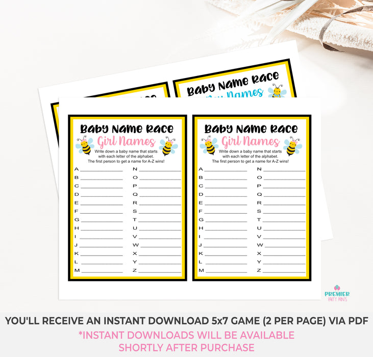 Instant Download Baby Bee Baby Name Race Gender Reveal Game-GR001