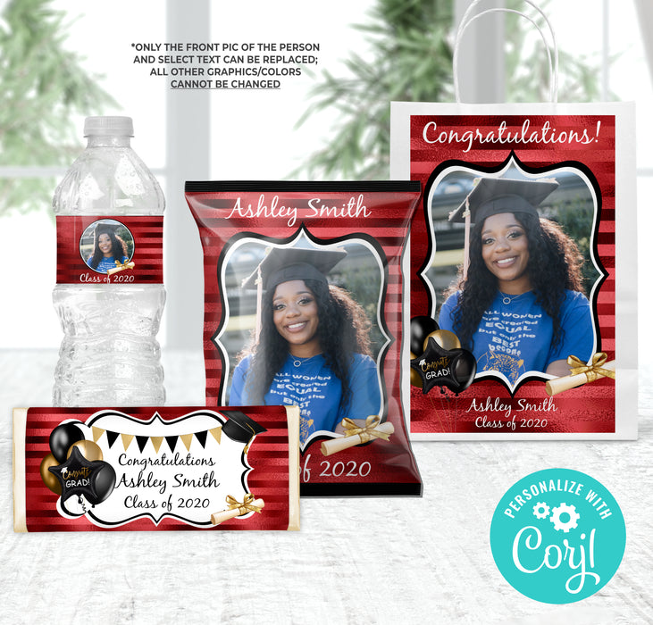 Editable Instant Access/Download Black & Red (Colors Cannot Be Changed) Graduation Bundle-GRAD007