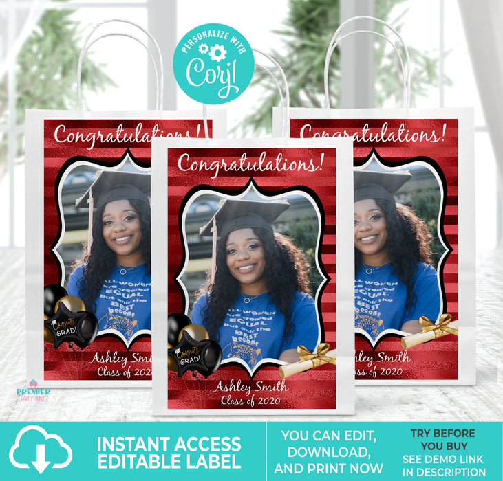 Editable Instant Access/Download Black & Red (Colors Cannot Be Changed) Graduation Bundle-GRAD007