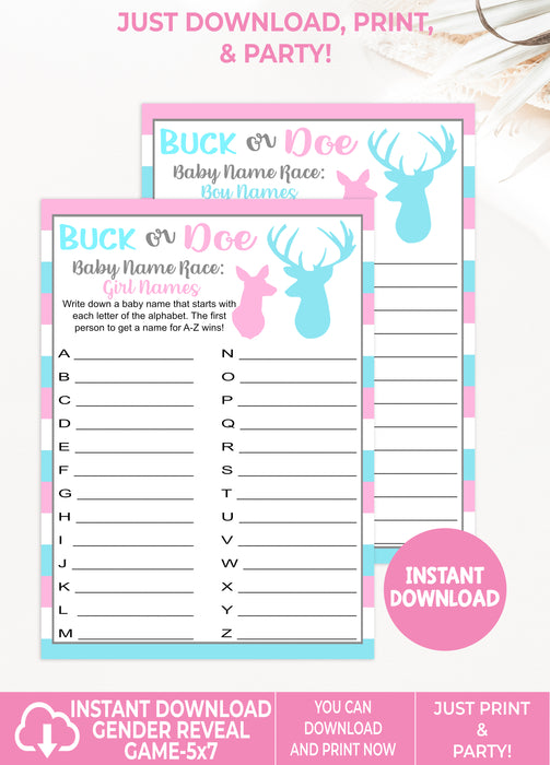 Instant Download Buck or Doe Baby Name Race Gender Reveal Game-GR016