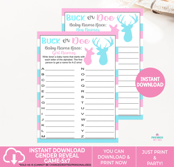 Instant Download Buck or Doe Baby Name Race Gender Reveal Game-GR016