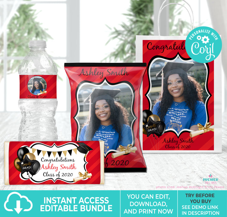 Editable Instant Access/Download Red & Black (Colors Cannot Be Changed) Graduation Bundle-GRAD005