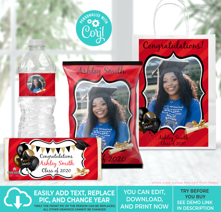 Editable Instant Access/Download Red & Black (Colors Cannot Be Changed) Graduation Bundle-GRAD005