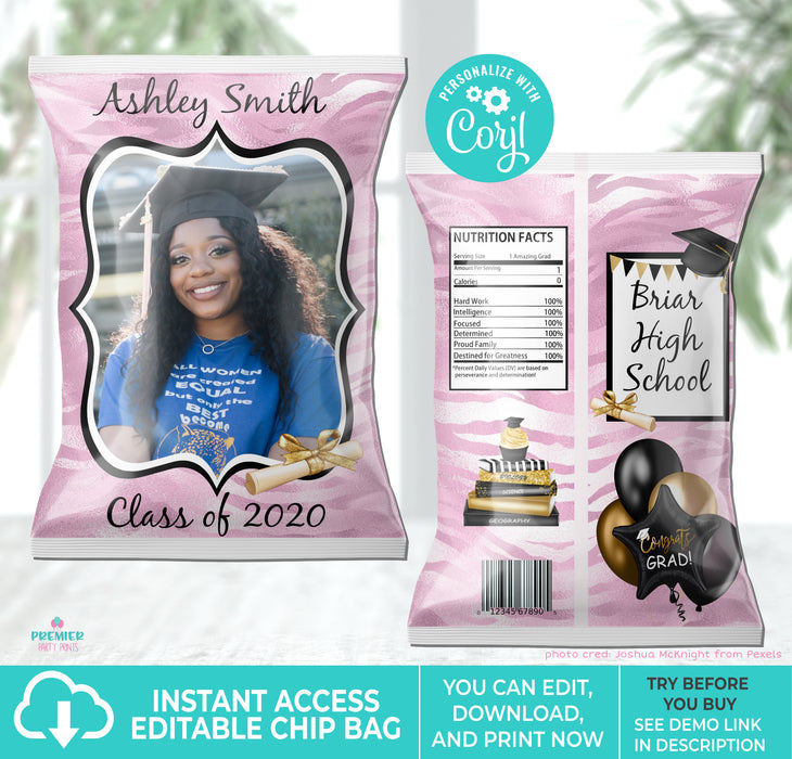 Editable Instant Access/Download Pink & White (Colors Cannot Be Changed) Graduation Bundle-GRAD004