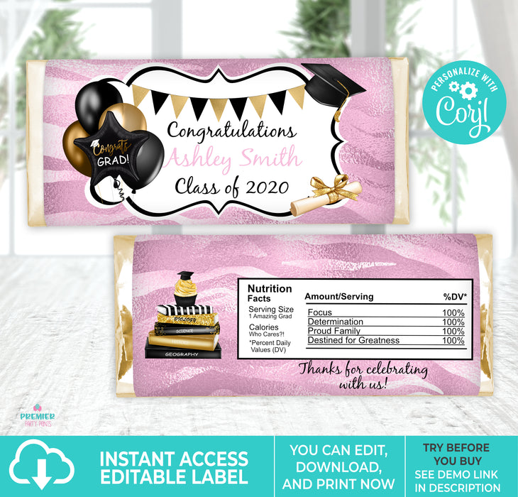 Editable Instant Access/Download Pink & White (Colors Cannot Be Changed) Graduation Bundle-GRAD004
