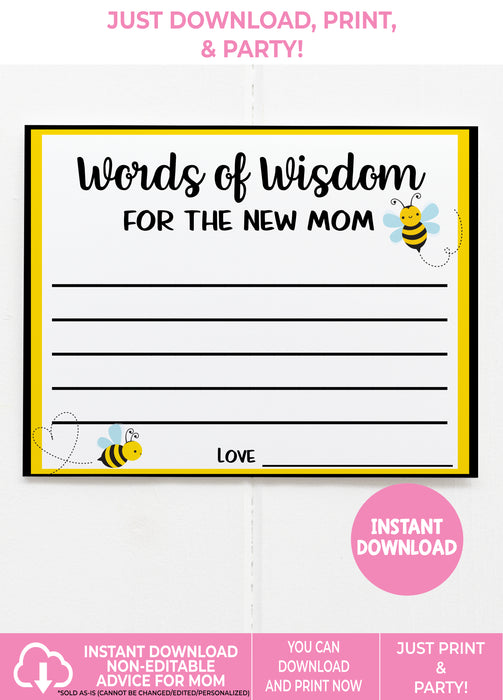 Instant Download Baby Bee Gender Reveal Words of Wisdom-GR001