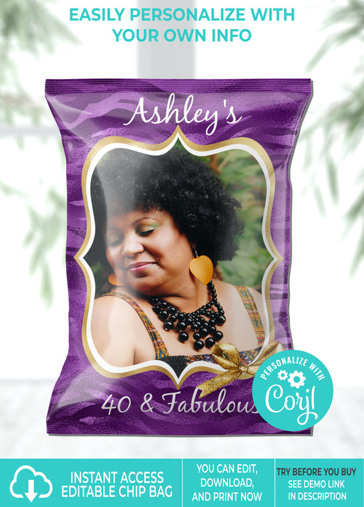  Dark Purple & Gold (Colors Cannot Be Changed) Birthday Chip Bag