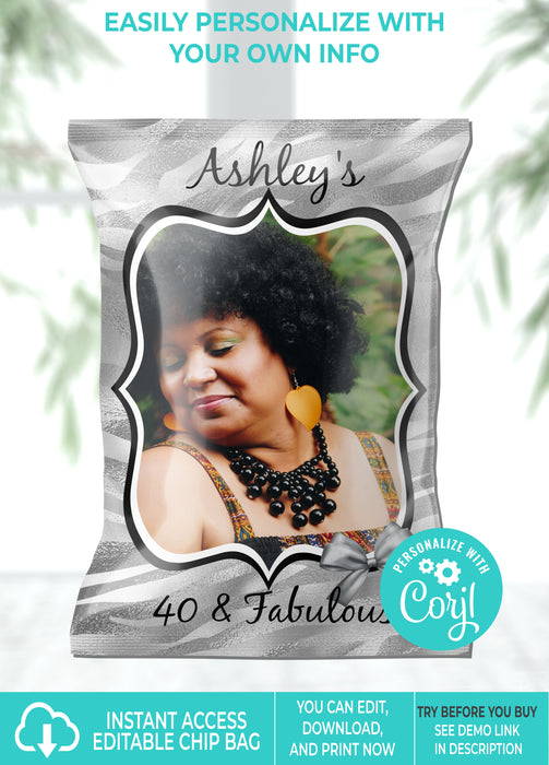 Download Black & Silver (Colors Cannot Be Changed) Birthday Chip Bag