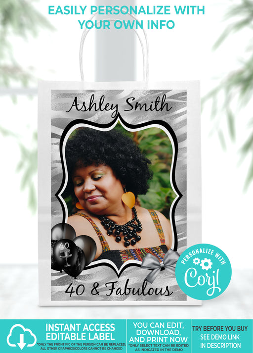  Black & Silver (Colors Cannot Be Changed) 5x8 Birthday Gift Bag Label