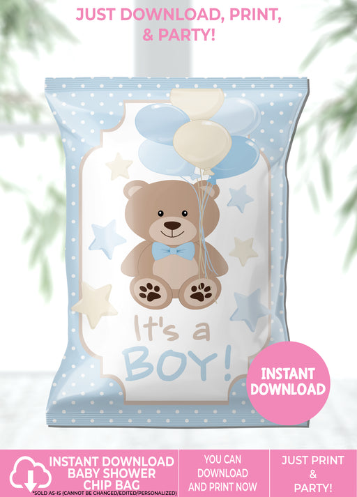Boy Teddy Bear Printable Baby Shower Chip Bag