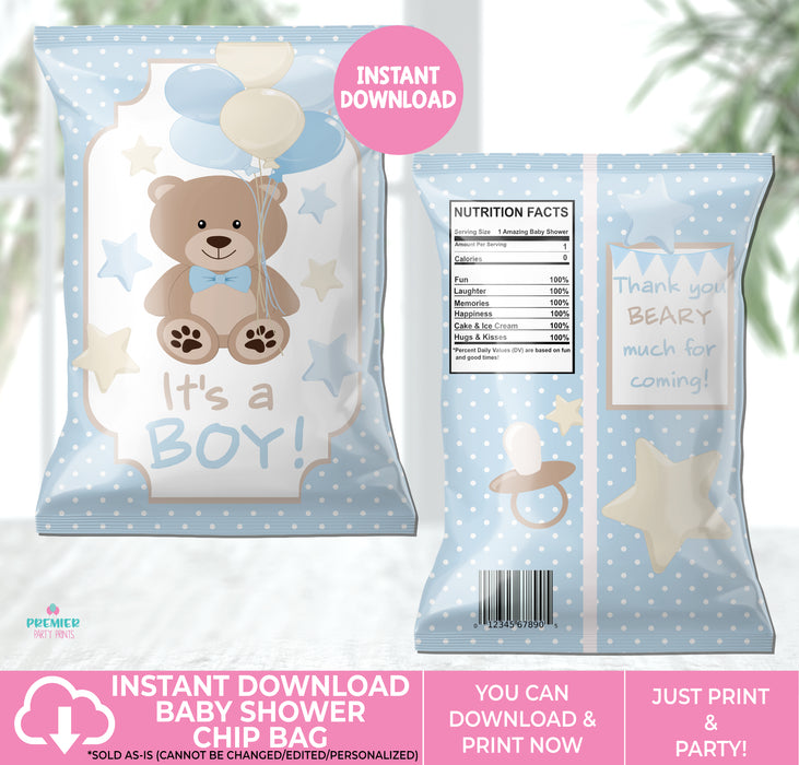 Boy Teddy Bear Printable Baby Shower Chip Bag