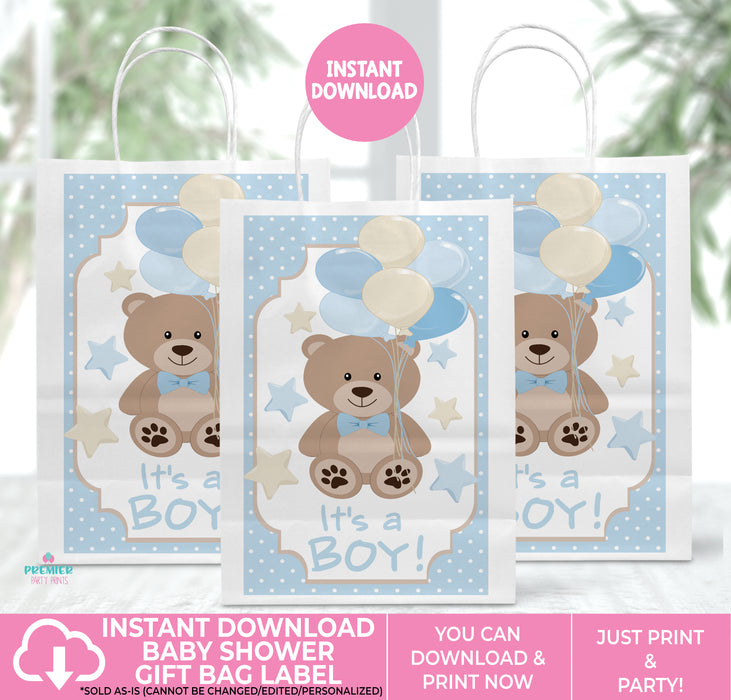 Boy Teddy Bear Baby Shower Printable Gift Bag Label 5x8