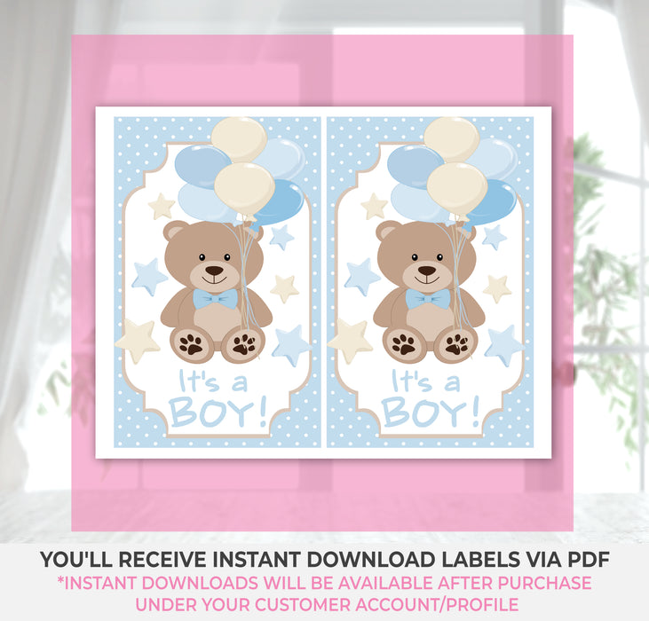 Boy Teddy Bear Baby Shower Printable Gift Bag Label 5x8