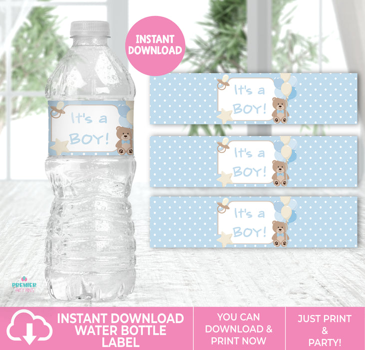 Printable Boy Teddy Bear Baby Shower Water Bottle Label