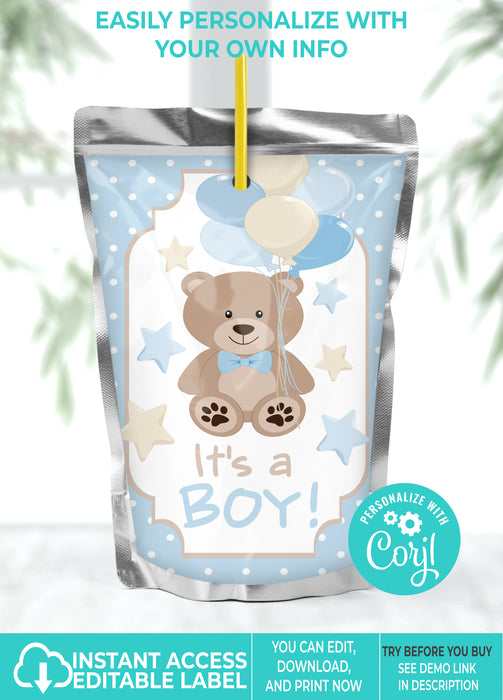  Boy Teddy Bear Baby Shower Juice Pouch