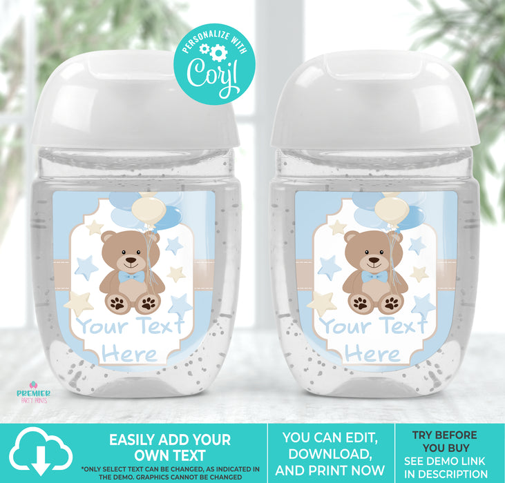 Printable Boy Teddy Bear Baby Shower Mini Hand Sanitizer Label