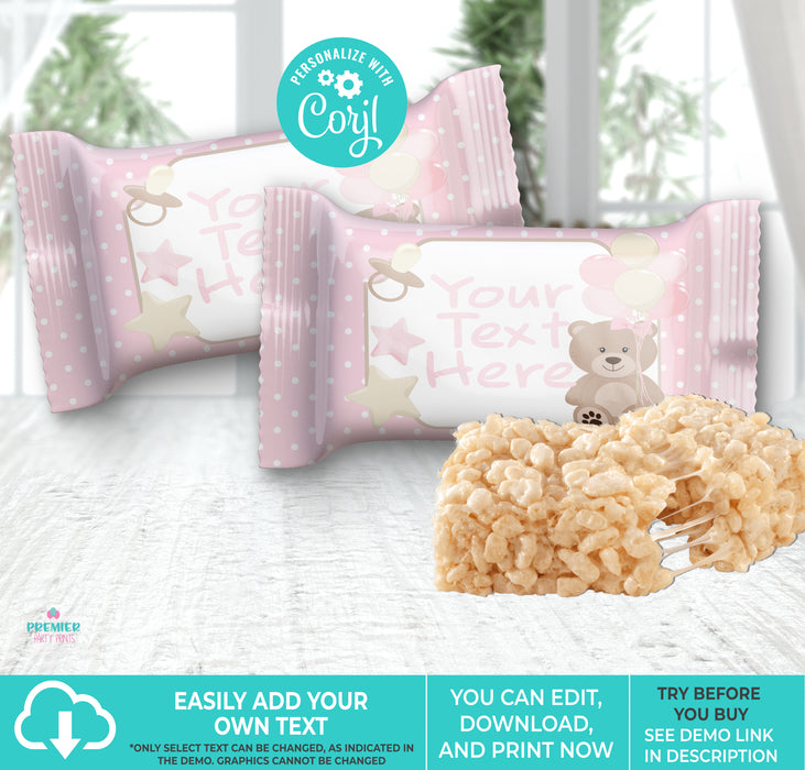  Pink Teddy Bear Baby Shower Rice Krispie Treat Wrapper