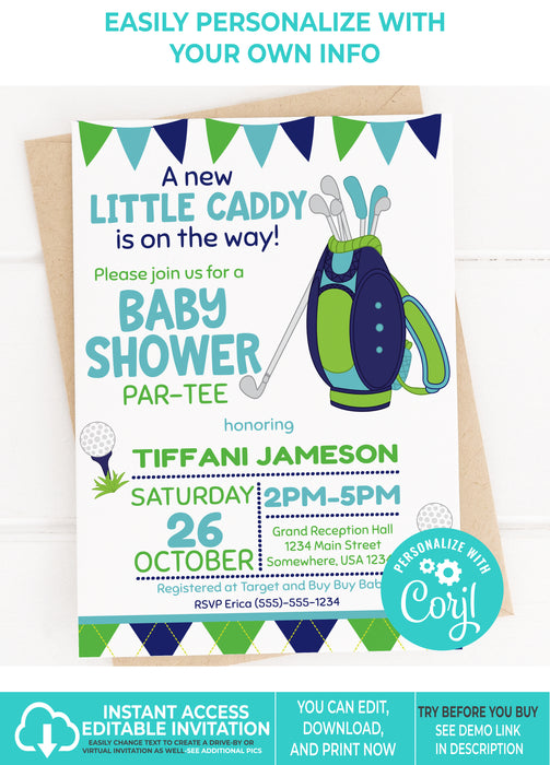  Little Caddy/Golf Baby Shower Invitation