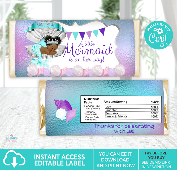 Mermaid Baby Shower Bundle Candy Bar label