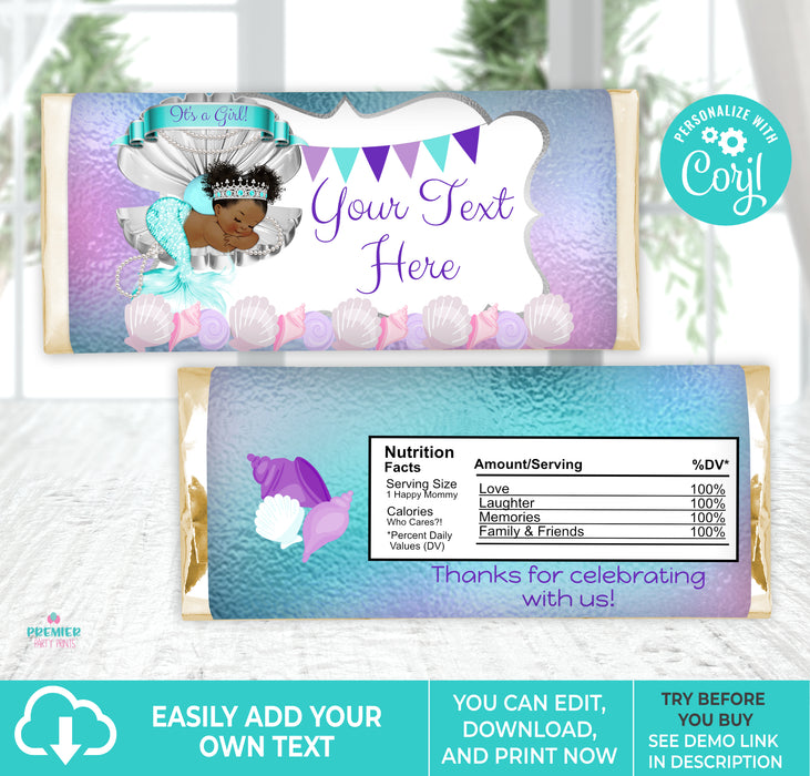 Mermaid Baby Shower Candy Bar Wrapper Brown Tone