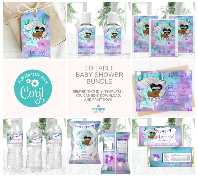 Editable Instant Access/Download Mermaid Baby Shower Bundle-BS064