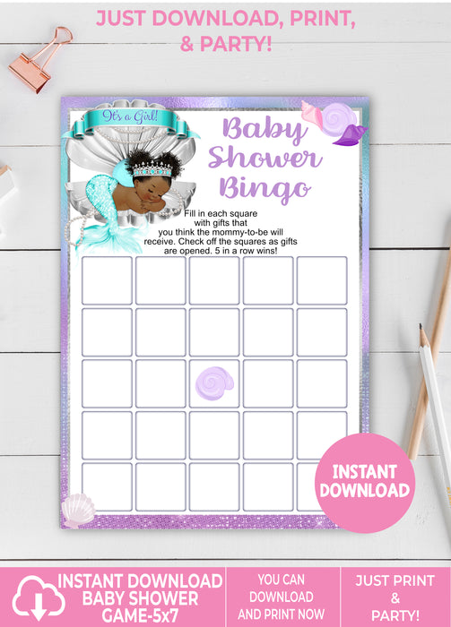 Mermaid Baby Shower Bingo Game