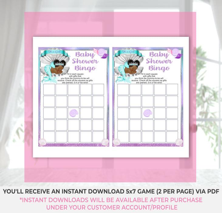 Mermaid Baby Shower Bingo Game Instructions