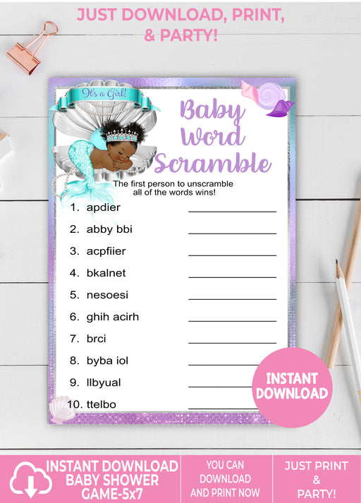 Mermaid Baby Word Scramble Baby Shower Game