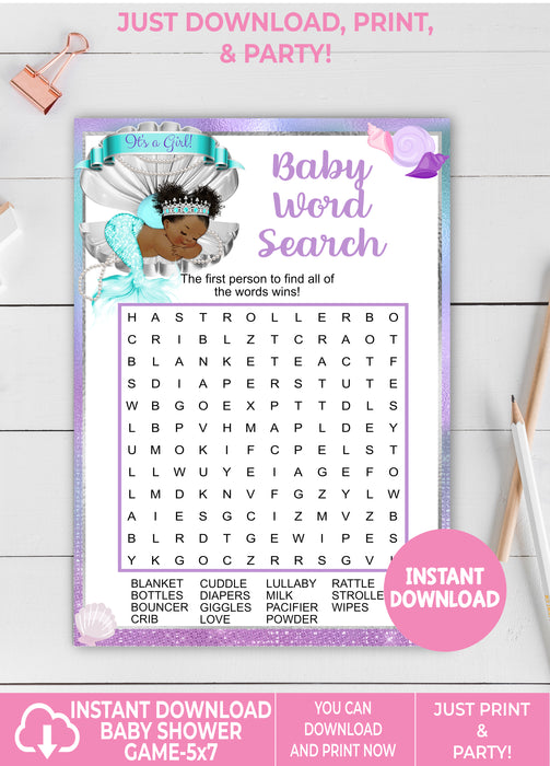  Mermaid Baby Word Search Baby Shower Game