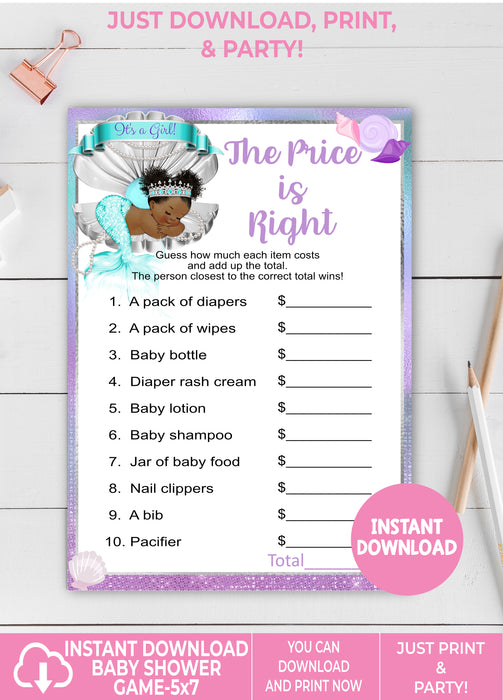  Mermaid The Price is Right Baby Shower Game