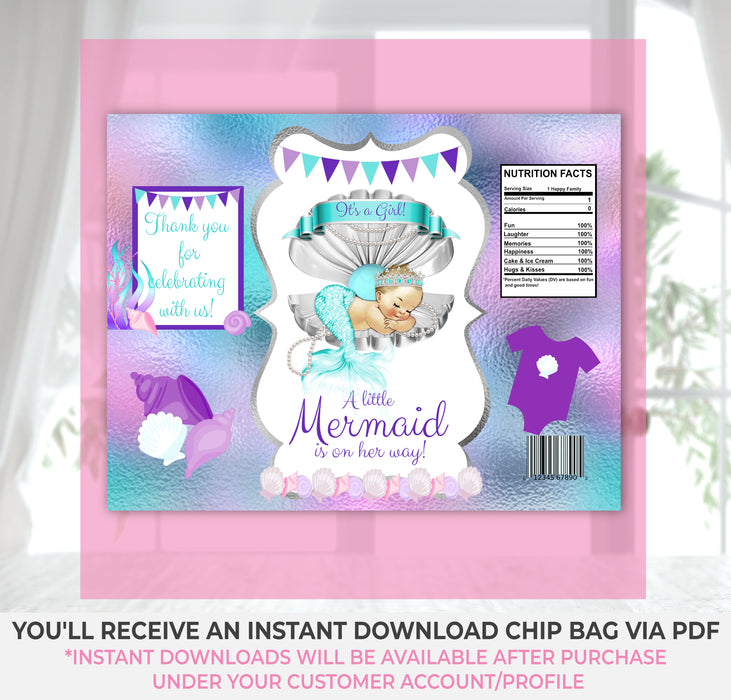 Printable Mermaid Baby Shower Chip Bag Light Tone Instructions