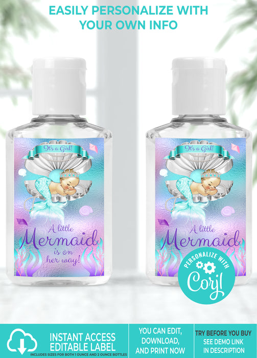 Mermaid Baby Shower Hand Sanitizer Label