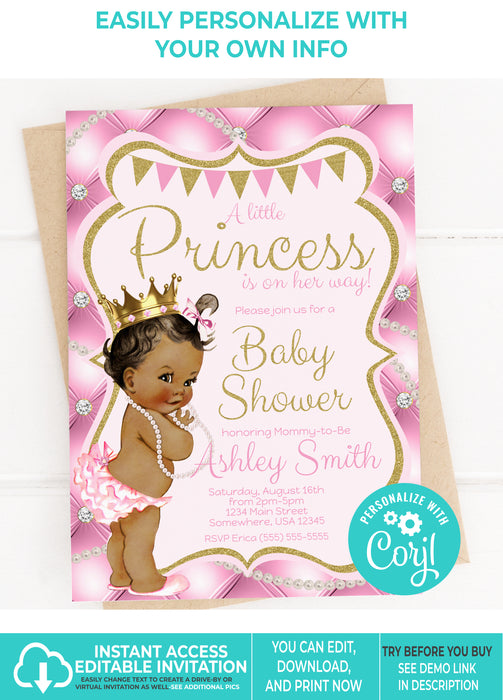 Little Princess Baby Shower Invitation Brown Tone Vers 1