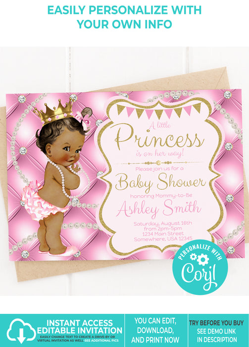 Little Princess Baby Shower Invitation Brown Tone Vers 2