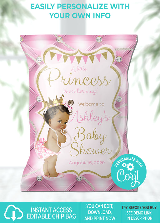 Little Princess Baby Shower Chip Bag Brown Tone