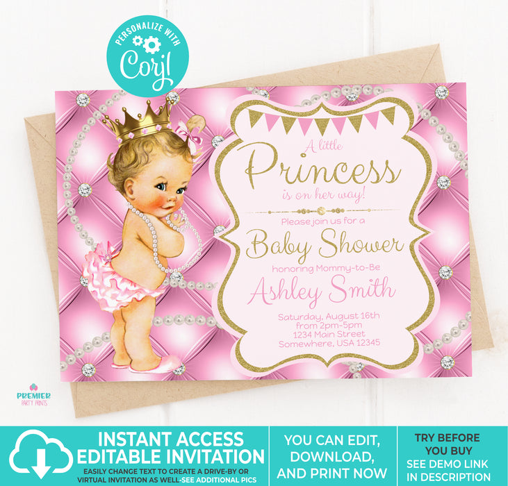 Little Princess Baby Shower Invitation Light Tone Vers 2