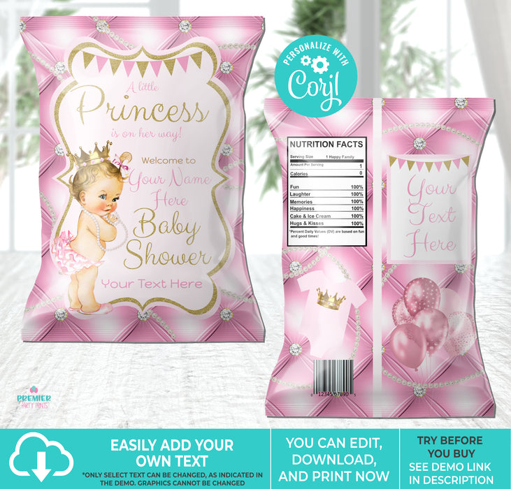 Little Princess Baby Shower Chip Bag Light Tone