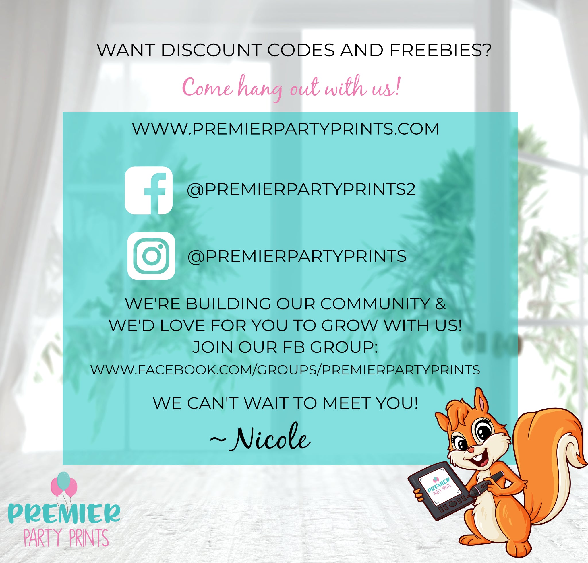 Invitations to join Premier Party Prints FB & IG Community