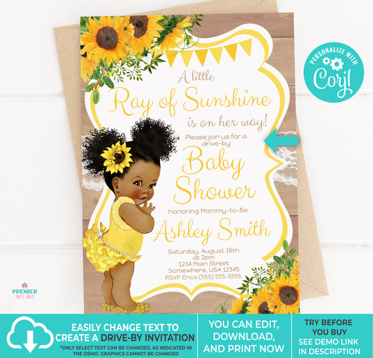  Little Sunshine Sunflower Baby Shower Invitation Brown Tone
