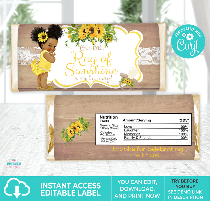  Little Sunshine Sunflower Baby Shower Candy Bar Wrapper Brown Tone Vers 1