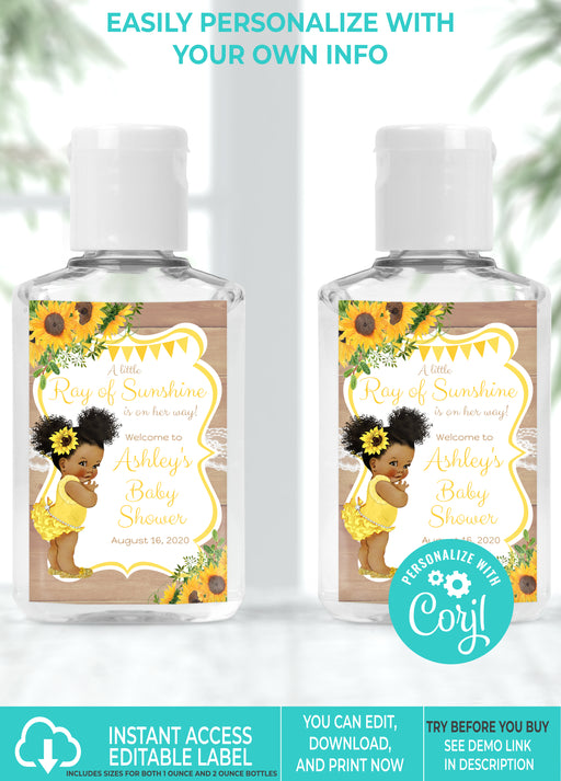 Little Sunshine Sunflower Baby Shower Hand Sanitizer Label