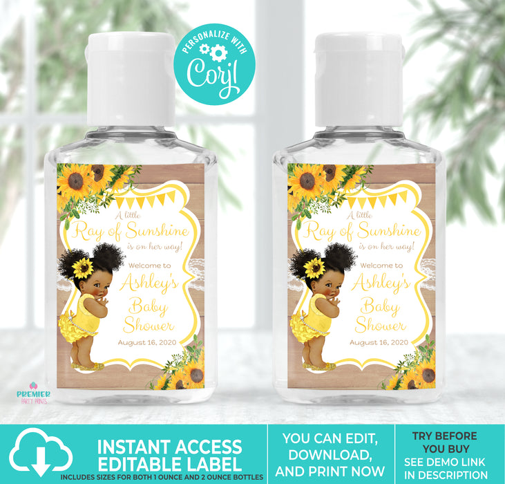 Little Sunshine Sunflower Baby Shower Hand Sanitizer Label