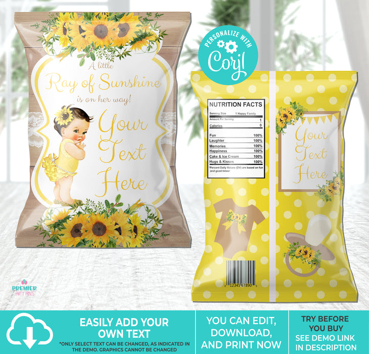 Little Sunshine Sunflower Baby Shower Chip Bag Light Tone