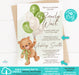 Neutral Green Teddy Bear Baby Shower Invitation