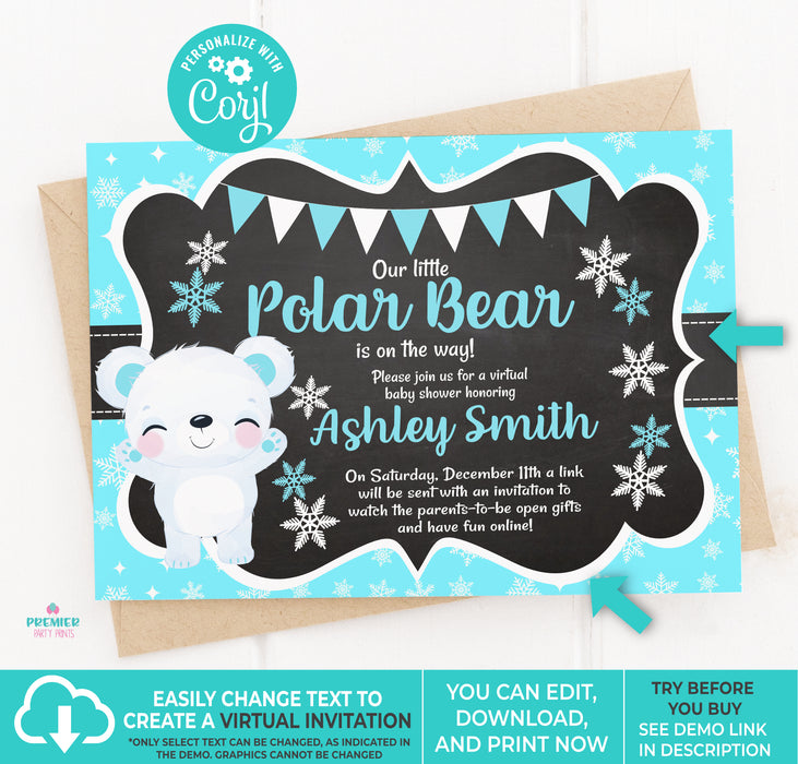 Polar Bear Christmas/Winter Baby Shower Invitation Boy