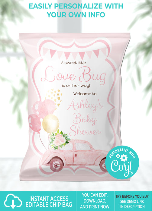 Editable Instant Access/Download Love Bug Baby Shower Chip Bag Vers 2_BS135