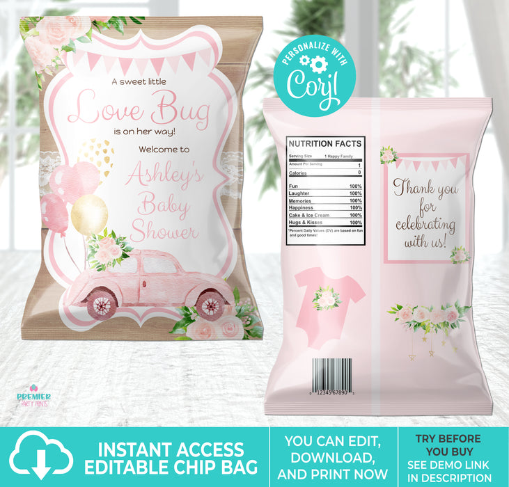 Editable Instant Access/Download Love Bug Baby Shower Chip Bag Vers 1_BS135