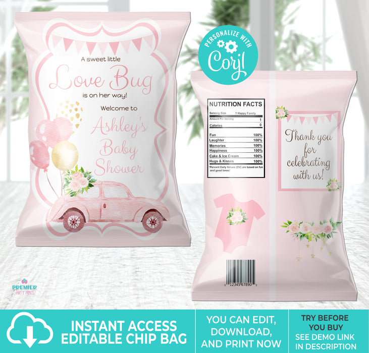Editable Instant Access/Download Love Bug Baby Shower Chip Bag Vers 2_BS135